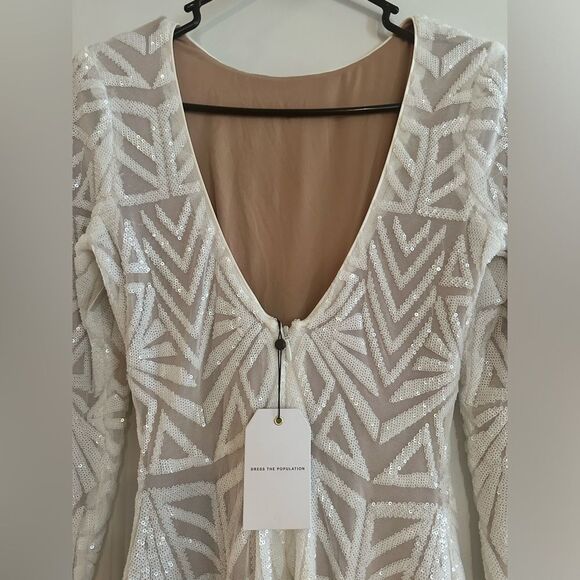 Nwt Dress the Population Emery Long Sleeve Sequin Cocktail Dress - Picture 4 of 7